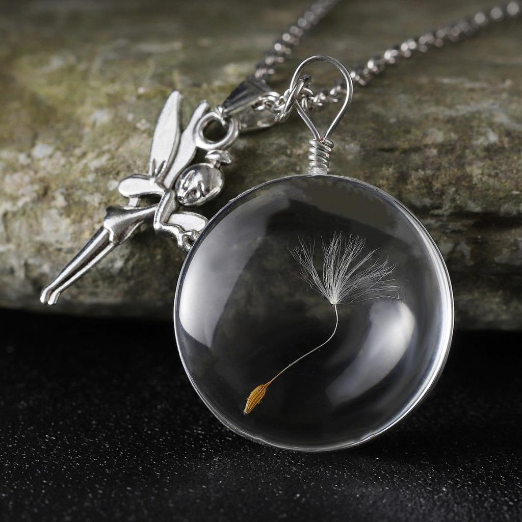 Dandelion Oval Crystal Glass Pendant Necklace - High-End Gemstone Jewelry