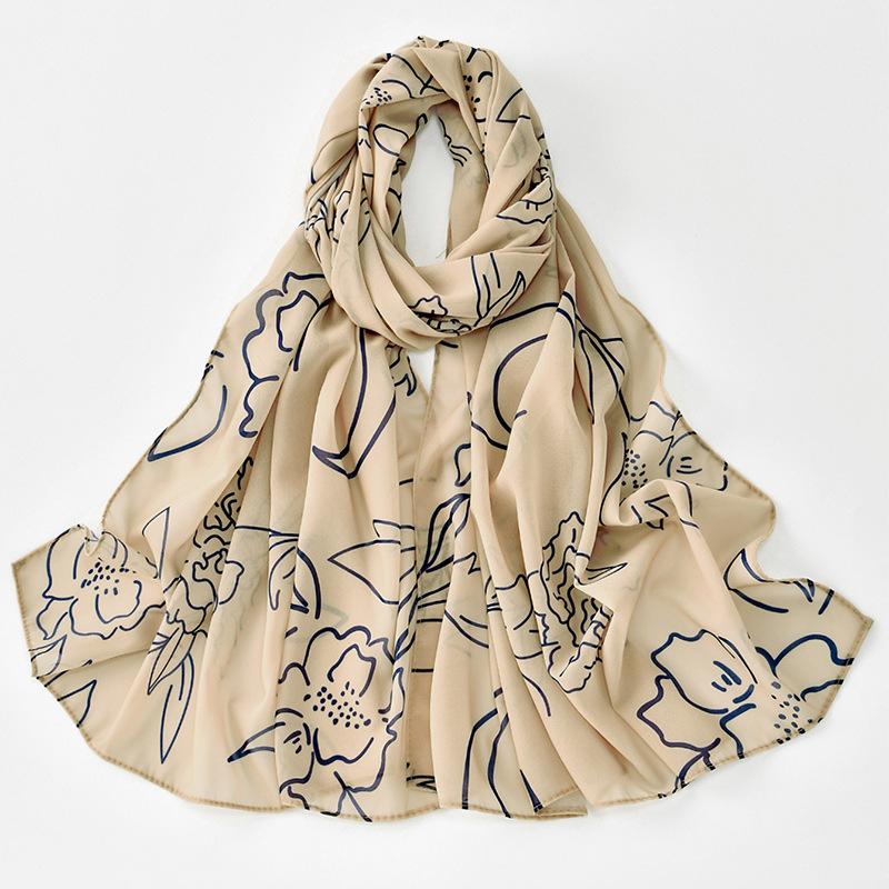 Hot-selling lines in the Middle East, floral printing chiffon long towel, elegant women's simple and versatile light and breathable headscarf