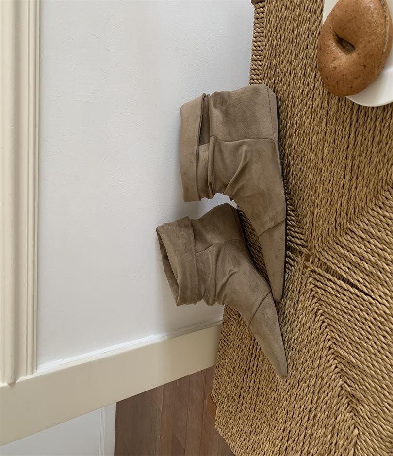 

Осень новые замшевые остроносые тонкие короткие кошачий каблук женские ботильоны модные ретро европейские и американские универсальные полусапоги женские сапоги 39 хаки