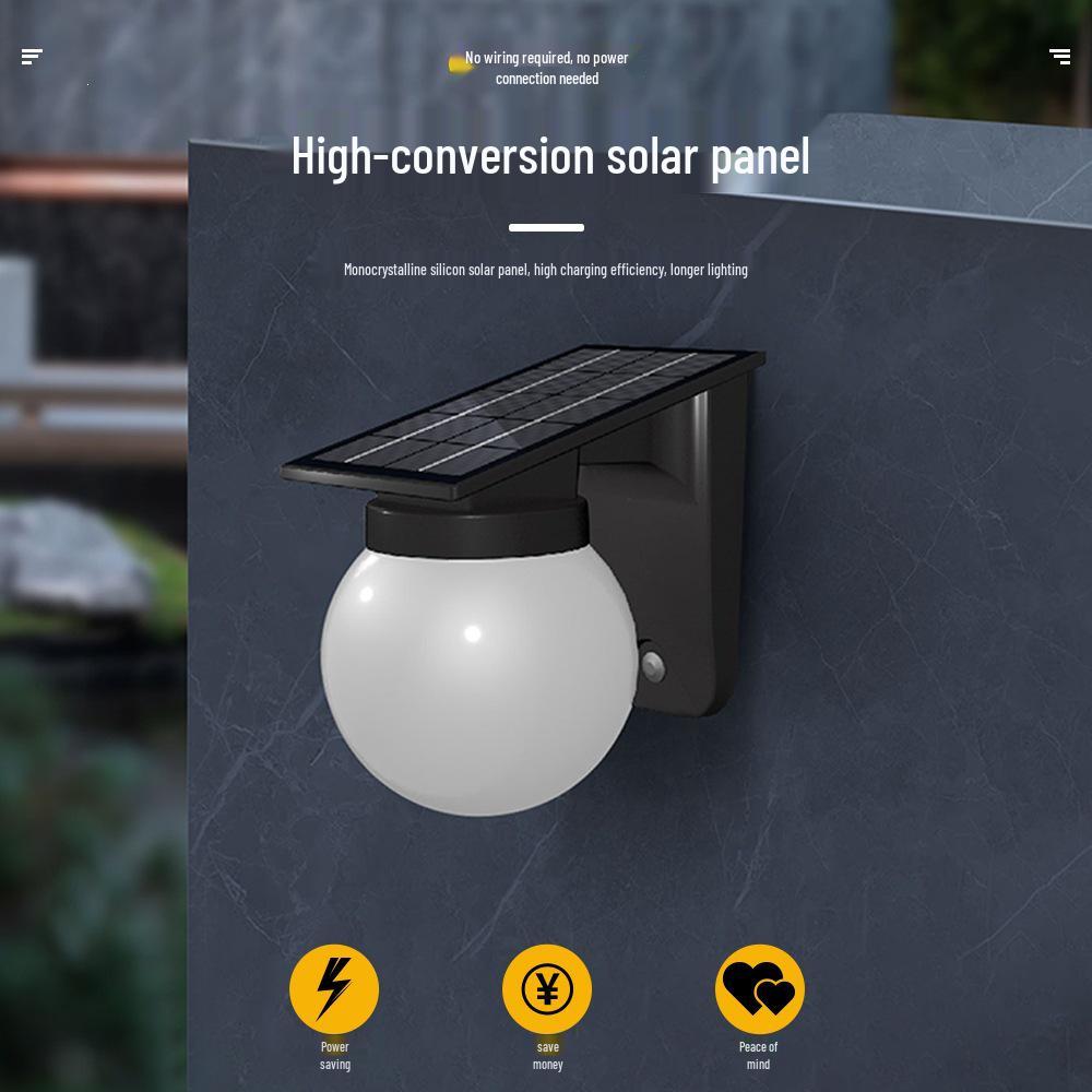 Waterproof Solar Round Ball Wall Light for Outdoor Garden, Balcony, Courtyard, and Fence Decoration