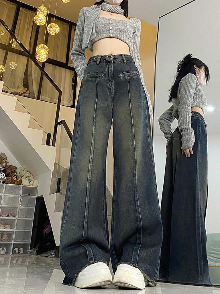 Plus Size Women's High Waist Retro Jeans - Spring/Autumn 2025 Wide Leg & Floor-Length