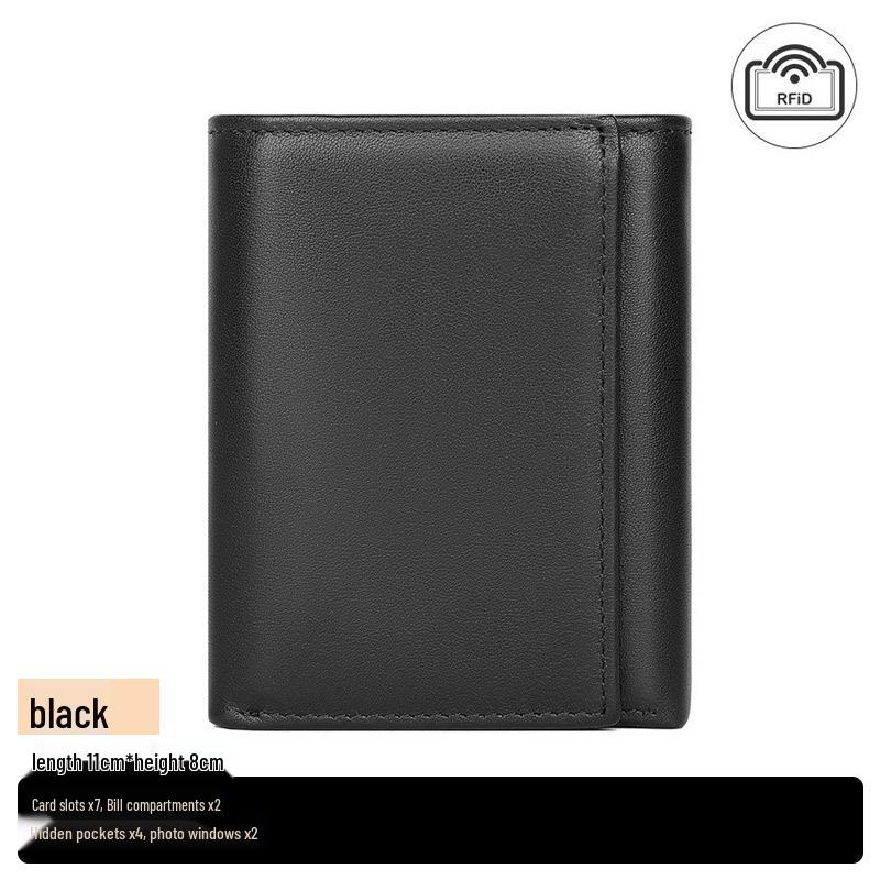 

Мужской RFID Защищенный от кражи Кошелек и держатель для карт из натуральной воловьей кожи, тройного сложения чёрный