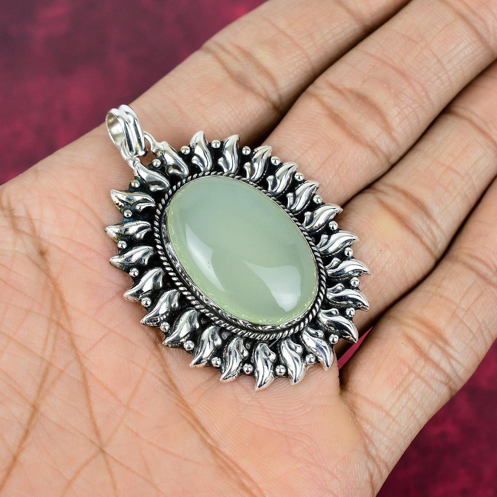 Aqua Chalcedony Handmade Gemstone Jewelry, 925 Solid Sterling Silver Pendant Unique Design Jewelry, For Women