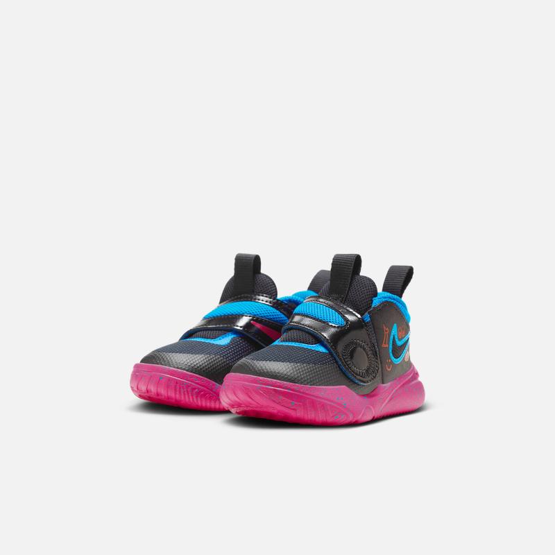 Nike Team Hustle D 11 Synthetic Leather Comfortable Versatile Shock Absorbing Durable Low Top Walking Shoes Baby Shoes Black Purple FB7573-001