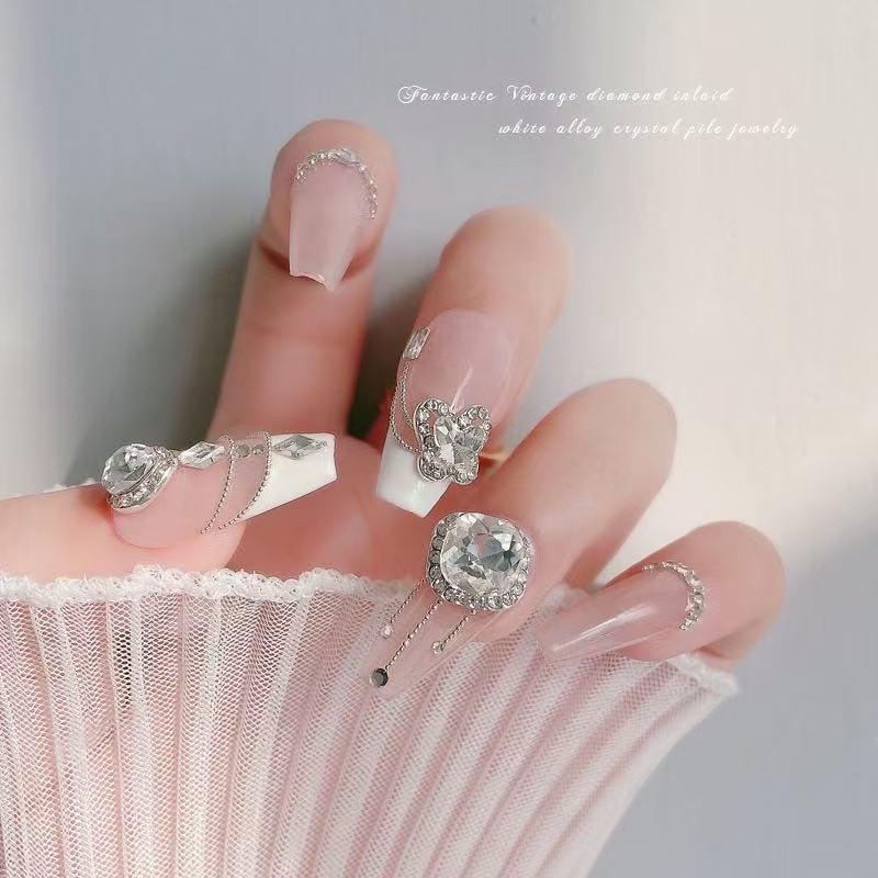 Nail Art Rhinestone Ornaments: Large Oval & Square Transparent Silver-White Crystals