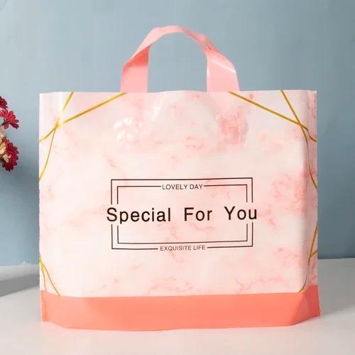50pcs Plastic Handbag Clothing Store Shopping Packaging Gift Storage Portable Color Shop Universal Bags for Business Pocket