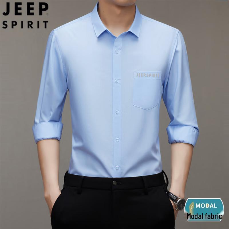 

JEEP SPIRIT Men s Solid Long Sleeve Business Casual Shirt L/175