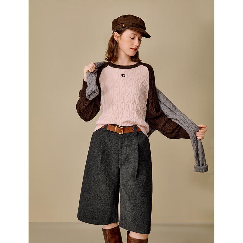 INMAN Women's Cable Knit Color Block Wool Blend Sweater