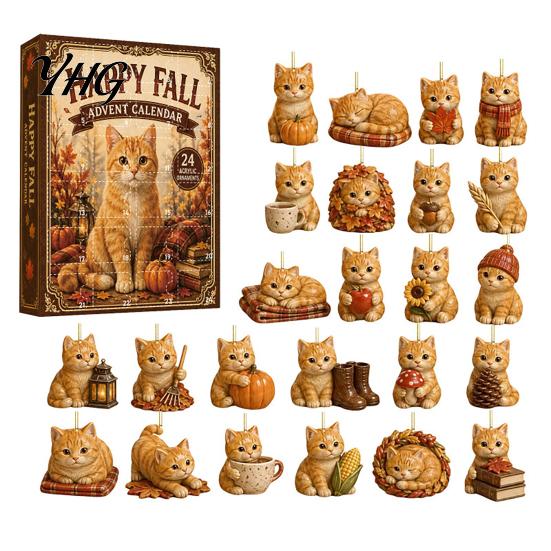 Decorative Gift for Christmas 24 Days Advent Calendar 2026, 2D Acrylic Reading Cats/Dogs/Forest Animals Miniature Animal Collectibles Ornament