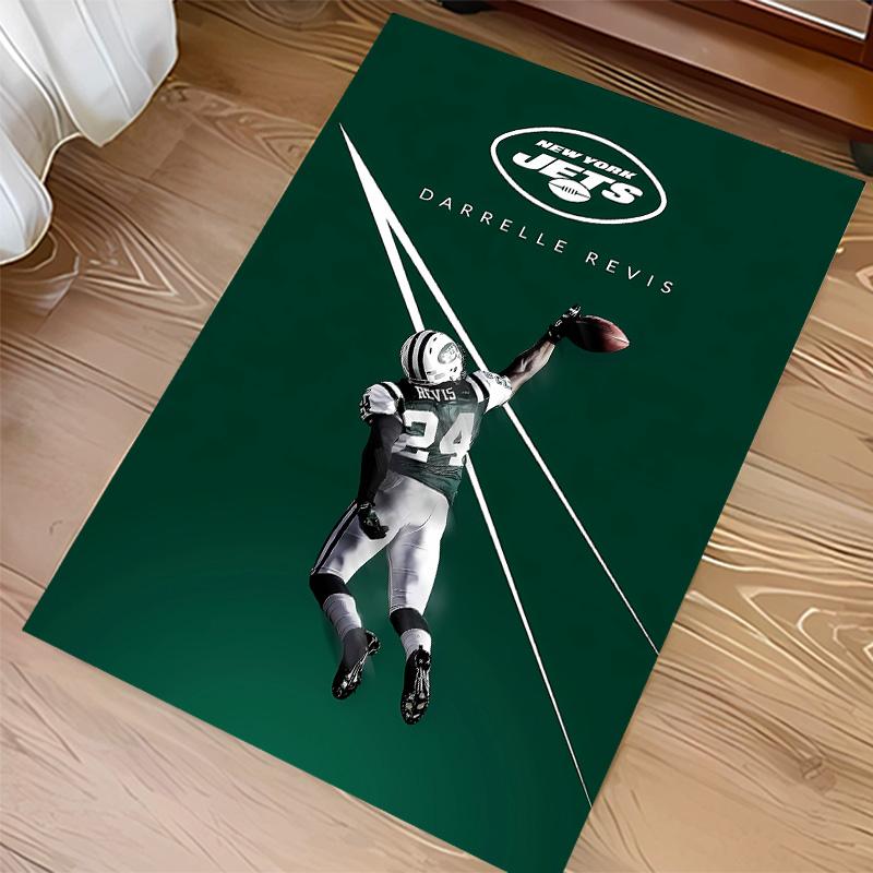 New York Jets Logo Print Area Rug - Soft, Washable Non-Slip Indoor Mat for Office Chairs, Living Room, Home Office Decorative Rug