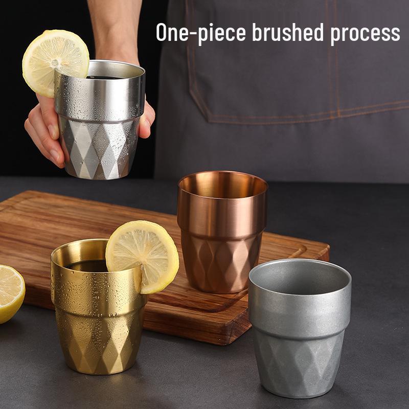 Korean Style Double-Layer Stainless Steel Cup - Anti-Scald Gold Cup for Tea, Beverage, and Beer