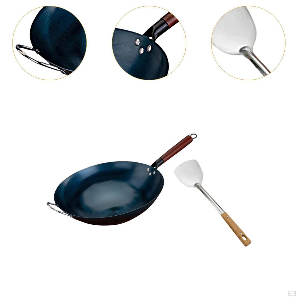 Chinese Wok Non-stick for Gas Cooking Frying Pan with Scoop Manual Forged Iron