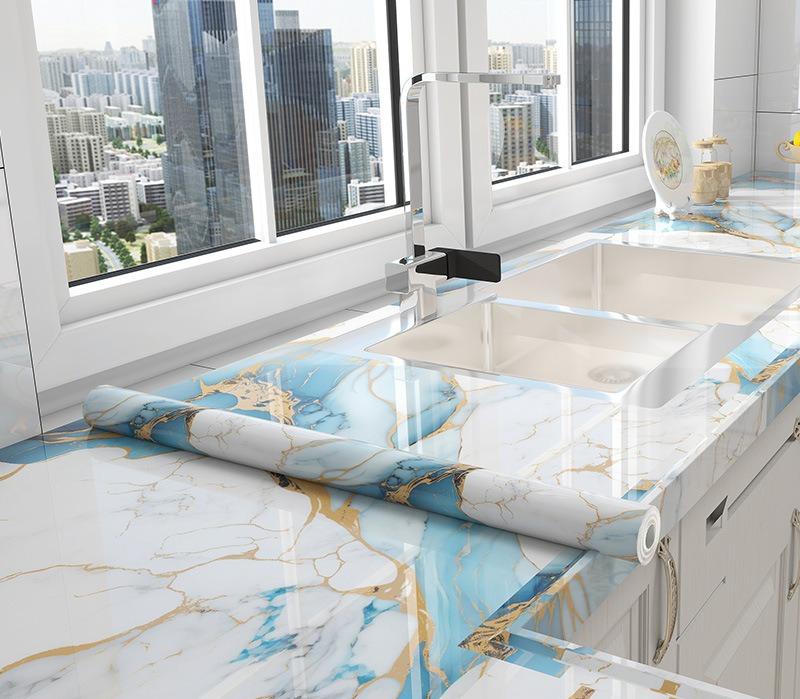 Self Adhesive Marble Vinyl Wallpaper for Kitchen Bathroom Livingroom Home Decoration Waterproof Wall Stickers Films 60x200cm