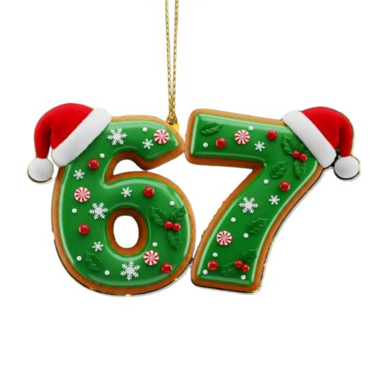 

Christmas 67 Meme Acrylic Ornament Flat Santa Claus Reindeer Ice Cream Six Seven Xmas Tree Hanging Decoration Holiday Party Pendant E