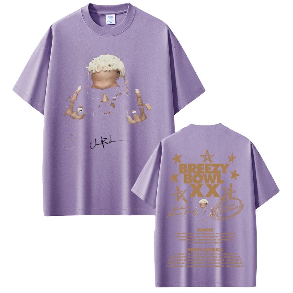Rapper Chris Brown Face Graphic T-shirts Breezy Bowl XX Tour 2025 T-shirt Summer Unisex Women Hip Hop Fashion Pop Music T Shirts