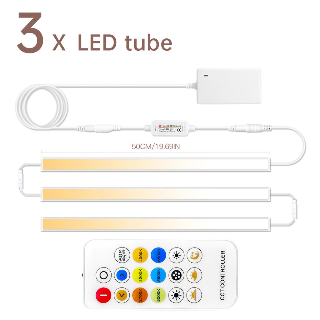 DC24V CCT Dimmable Under Cabinet LED Light Bar 48CM Linkable Aluminum 2700K-6500K Remote Control Kitchen Counter Workbench Lamp