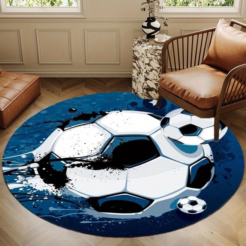 Retro Burning Football Round Rug Nonslip Area Rug Office Chair Mat Carpet For Living Room Bedroom Home Decor