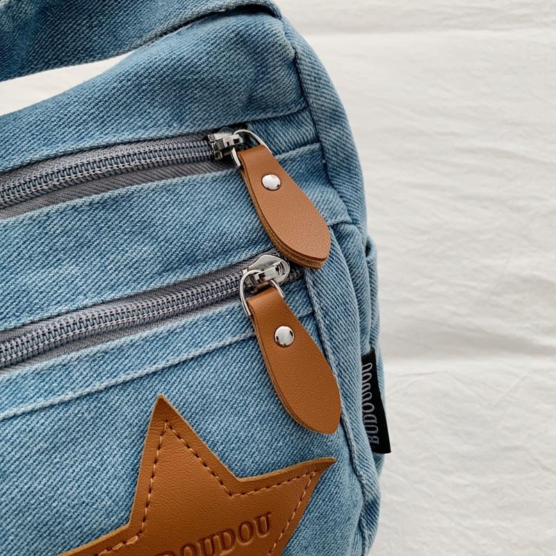 Denim Large Capacity Women's Crossbody Bag Commuter Multi-compartment Five-pointed Star Shoulder Bag
