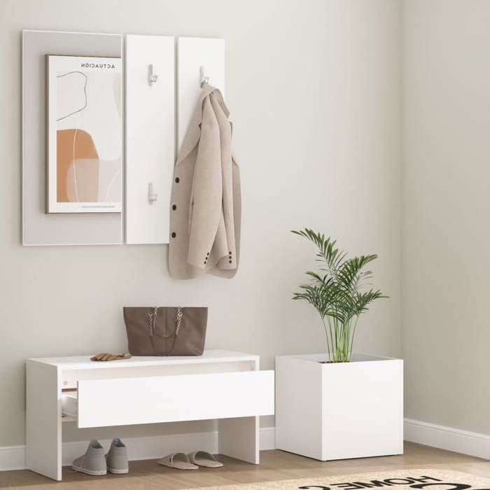 VidaXL Ensemble de Meubles de Couloir Ensemble de Vestiaire Banc d'Entrée Miroir Jardinière Salon Intérieur Blanc Bois 3082053