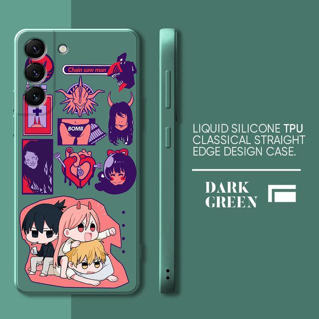 Makima Power Chainsaw Man Phone Case For Samsung Galaxy S23 Ultra S10 S9 Plus S21 5g S10e S8 S22 S20 Anime Square Liquid Cover