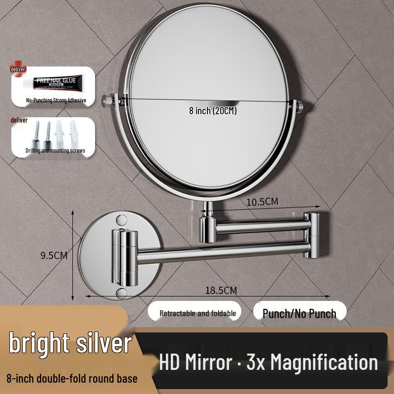 Wall-Mounted Foldable Vanity Mirror with Lights (Double-Sided, Punch-Free Installation) for Bathroom.