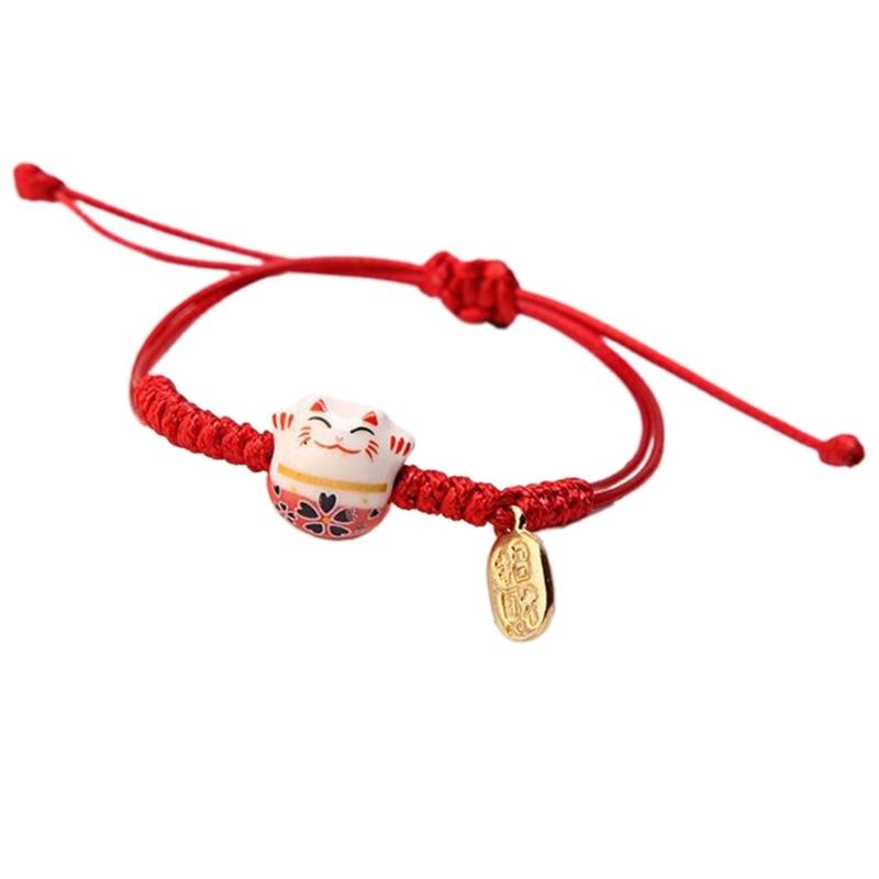 Trendy Ceramic Lucky Cat Bracelet Cartoon Cute Wrist Chain Jewelry Accessory