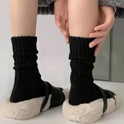 Women's Autumn Winter Mid-Calf Socks Fashionable Simple Solid Color Warm Comfortable Casual Stacked Knitted Socks