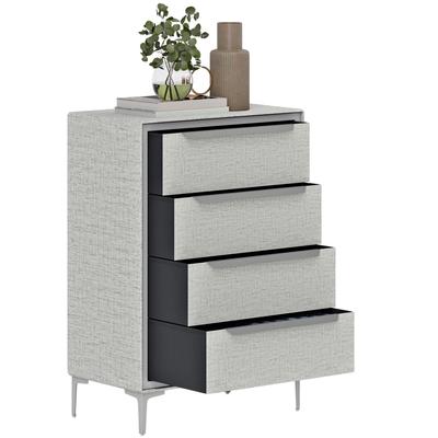 4-Drawer Steel Chest of Drawers with Linen-Effect Fabric Upholstery, 60x36x88 Cm, Grey