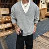 Men's 2025 Autumn/Winter Old Money Style Loose Faux Two-Piece V-Neck Sweater