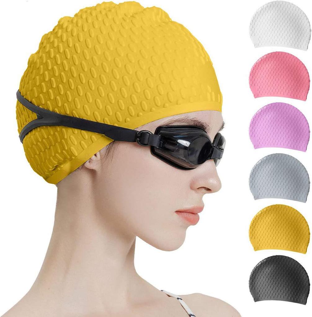 Water Drop Non-Slip Swim Cap for Women - Comfortable, Waterproof, and High Elasticity for Long Hair.