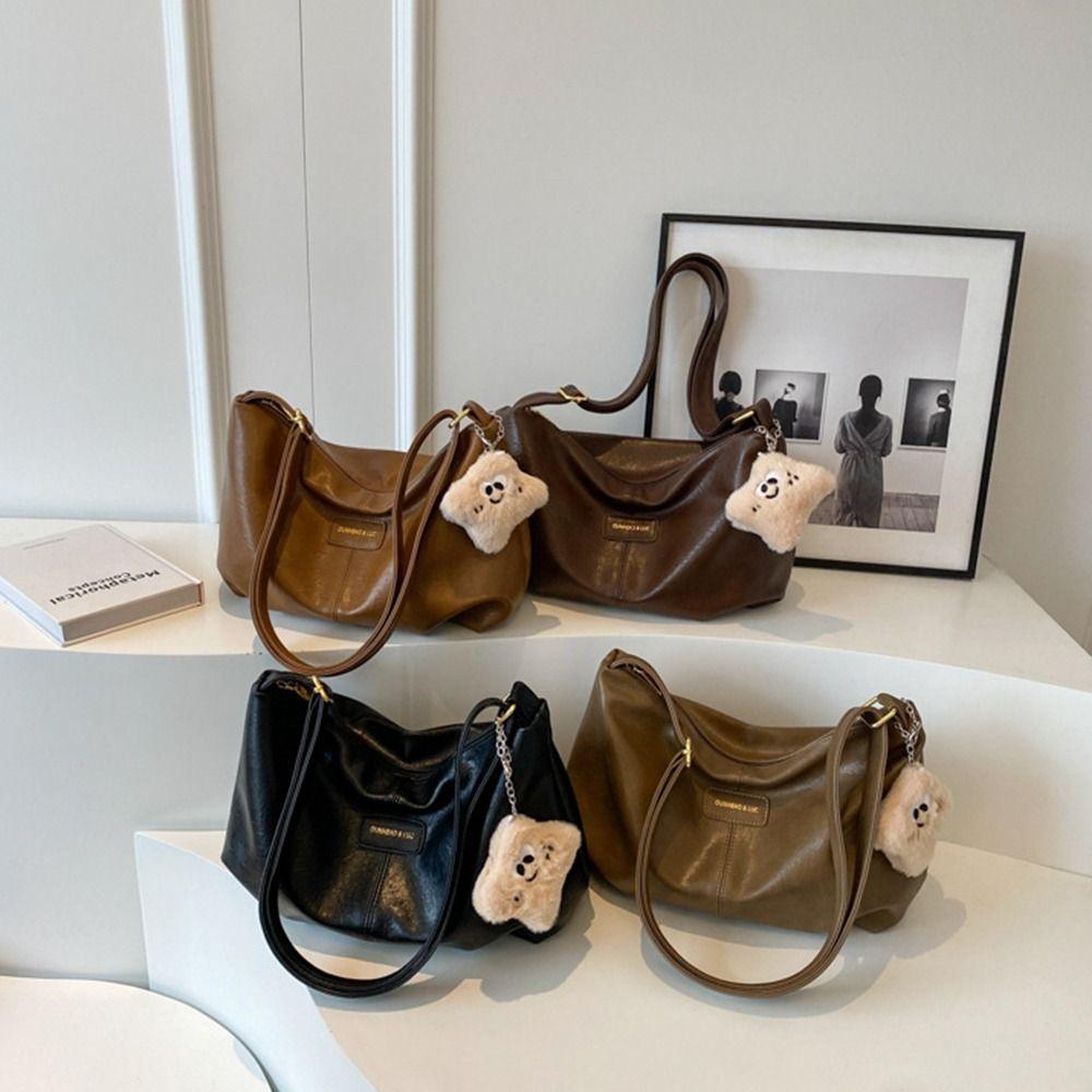 

Elegant Casual Crossbody Bag with Cute Pendant Underarm Shoulder Bag PU Dumpling Bag Outdoor кавовий