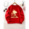 Unisex Round Neck Sweatshirt with Cute Cartoon Monkey Print, Sporty Casual Style, Suitable for Camping Wear