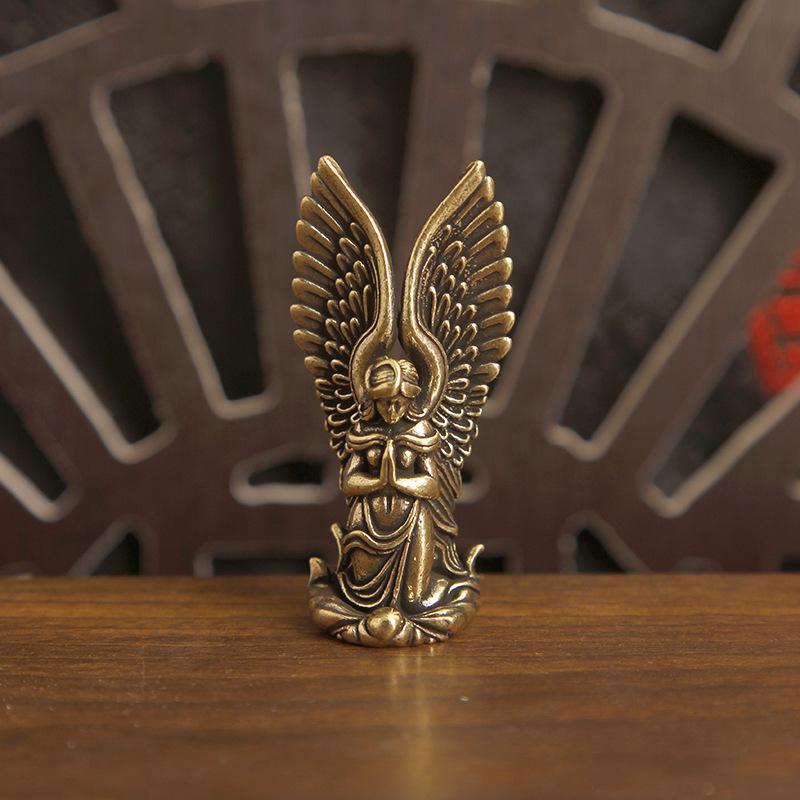 1pc Goddess Angel Figure Home Decor Guardian Angel Statue Decoration Retro Home Decor Desktop Tea Pet Craftwork Bronze Ornament