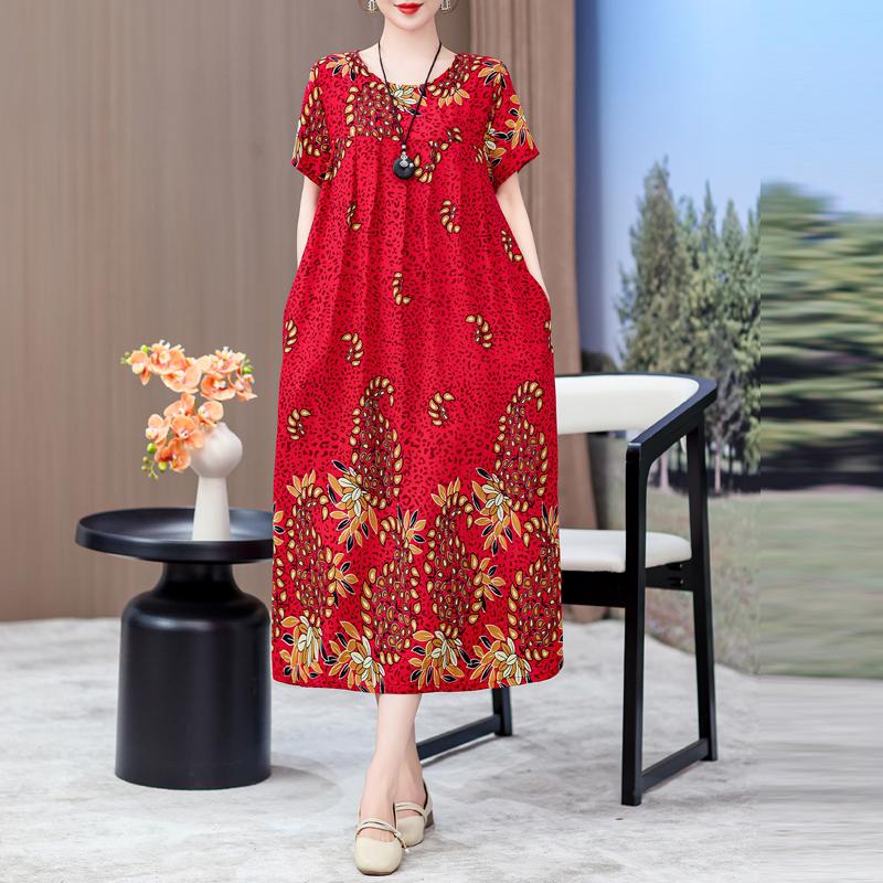 Elegante lange Kleider mit Ärmeln Übergröße Lässiges lockeres Kurzarm-Vintage-Kleid für Damen Sommerkleidung