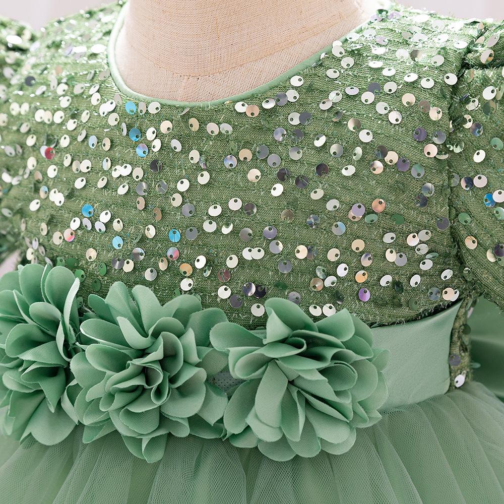 Kids Sequin Birthday Dress Summer Wedding Flower Girls Dress Toddler Baptism 1st Birthday Dress Baby Girl Clothes Princess Wedding Party Kids Costume