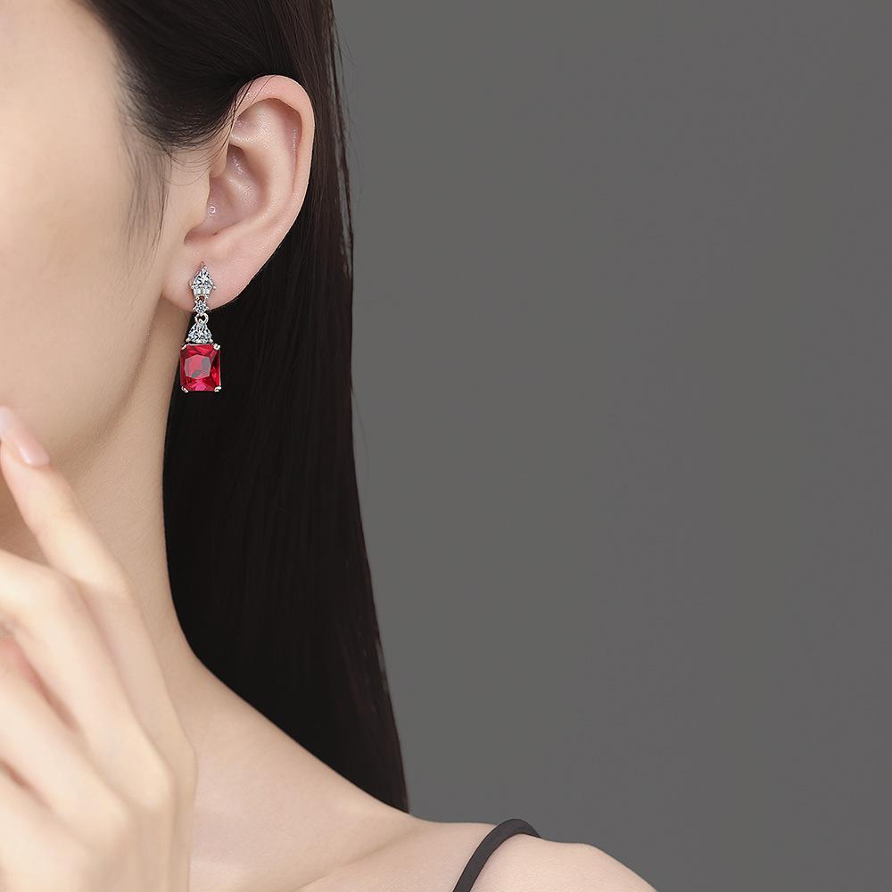 925 Sterling Silver Light Luxury Retro Multi-color Square Zircon Earrings Birthday Anniversary Wedding Party Gift