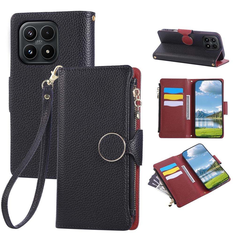 For Xiaomi 17 Case Zipper Wallet Leather Phone Cover with Wrist Strap