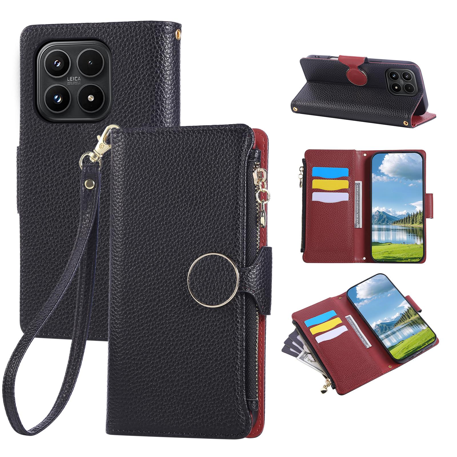 For Xiaomi 17 Case Zipper Wallet Leather Phone Cover with Wrist Strap