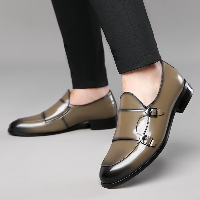 2024 Size 39 To 46 Mens Dress Shoes Patent Leather Double Buckle Monk Strap Men Shoes Snake Print Cap Toe Classic Italian Shoes