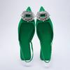 Summer New Green Single Shoes Women Brethable Fashion Pointed Toe Flat Sexy Rhinestone Muller Sandals And Slippers Luxury