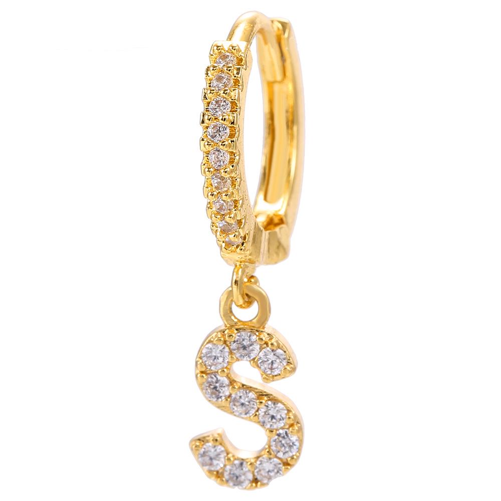 Luxury 26-Letter Pendant Earrings: Micro-set Zirconia Studs, Copper Plated with 18K Gold, European & American Style
