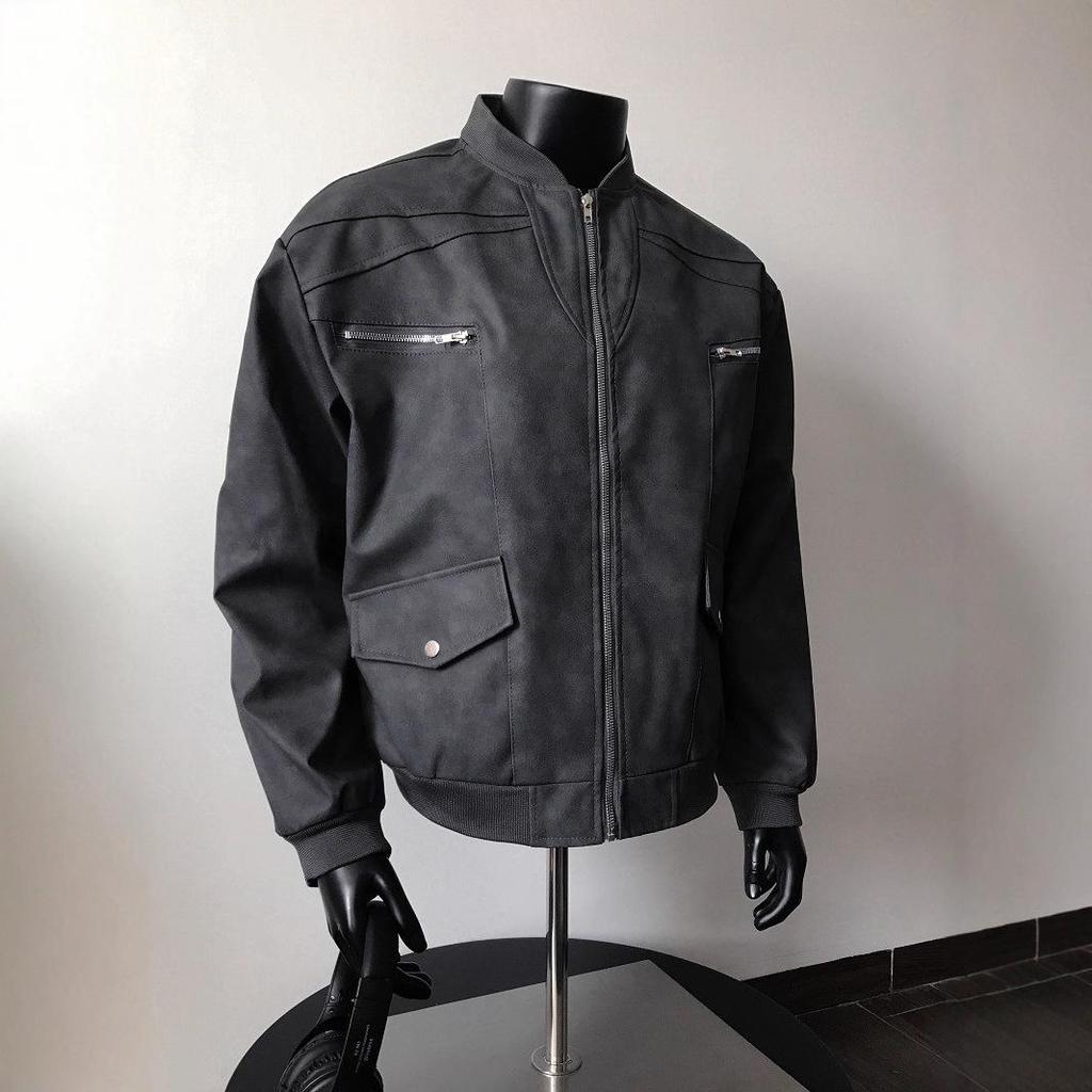 2025 Men's American Vibe Purple PU Leather Streetwear Jacket with Retro Zippers - Loose Fit