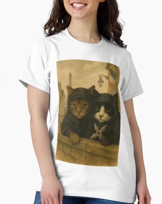 Parisian Pounce: Ninja Cats in Paris T-Shirt 4XL
