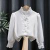 Girls White Blouse Long Sleeve Ruffle Lace Trim Viscose Shirt Children Student Class Uniform Schoolwear Spring Autumn Kids Top Fashion Design Layering