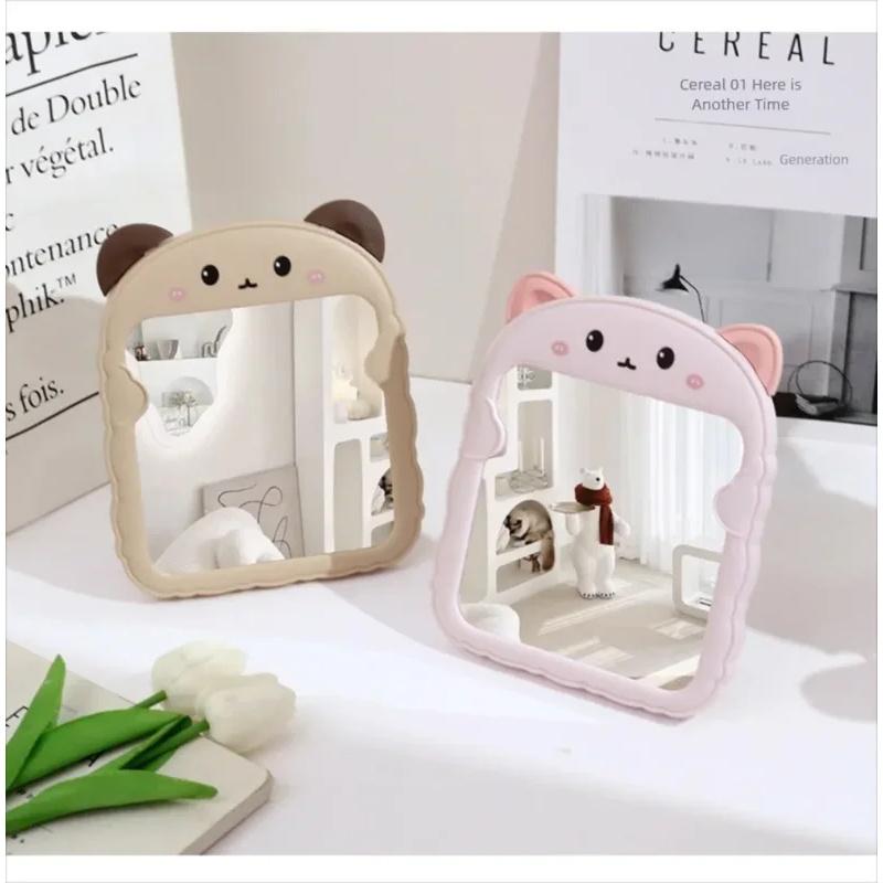 Bedroom Small Makeup Mirror - Cartoon Panda Ear Table Foldable Style, Student Dormitory & Office Use