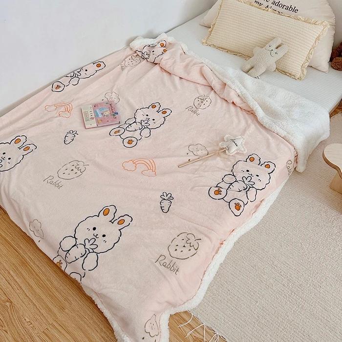 2025 New Printed Thickened Cartoon Milk Fleece Lamb Fleece Blanket Nap Blanket Sofa Blanket Spring and Autumn Season Available