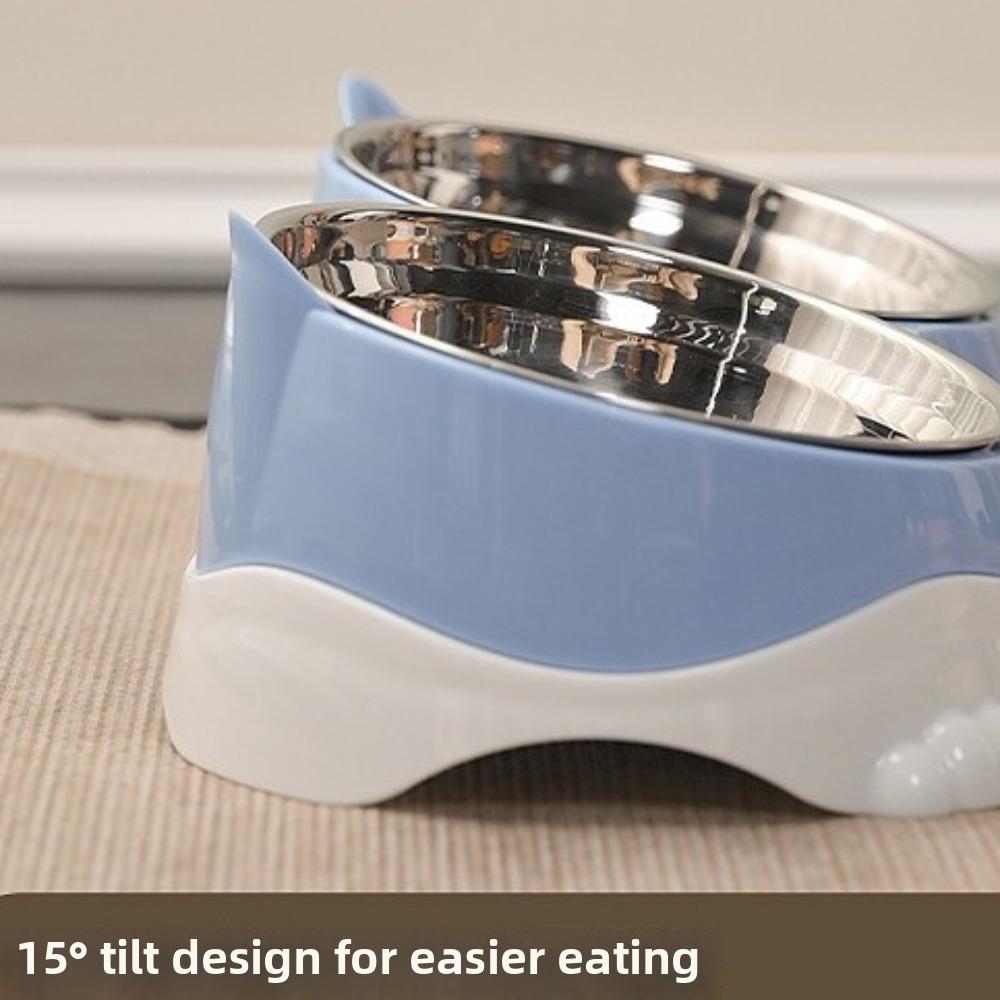Non-Skid Cat Ear Pet Double Bowl Anti-spill Pet Feeding Bowl  Small Pet Food Bowl