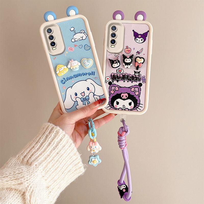 KEYSION Cute Ear 3D Cartoon Case for VIVO Y20 Y20sG Y20i with Bracelet Soft Silicone Shockproof Phone Cover for VIVO Y12S Y11S