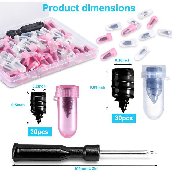 60 PCS Premium Tire Repair Rubber Nails Kit, Portable Screw in Tire Plugs with Screwdriver, Tire Plug Screw for Repairing Punctures in Vacuum Tires,