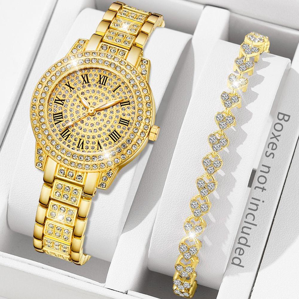 Ladies Watch Set, Steel Belt Full of Diamonds, High-end Quartz Watch Temperament, Business Leisure Watch Wholesale